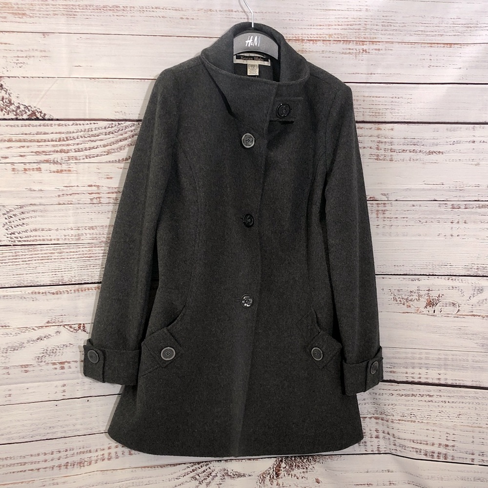 Kristen Blake Elegant Charcoal Gray Pea Coat Ladies Large NWT